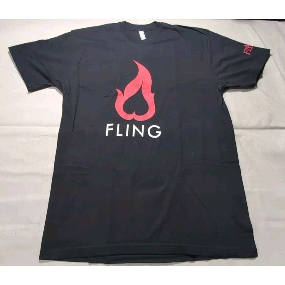 Fling Upside Down Heart Promo Men's Graphic Print Short Sleeve T-Shirt Black XL
